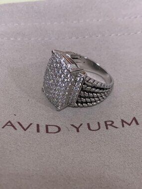 David Yurman Silver Pavé Square Cluster Ring Size 7
